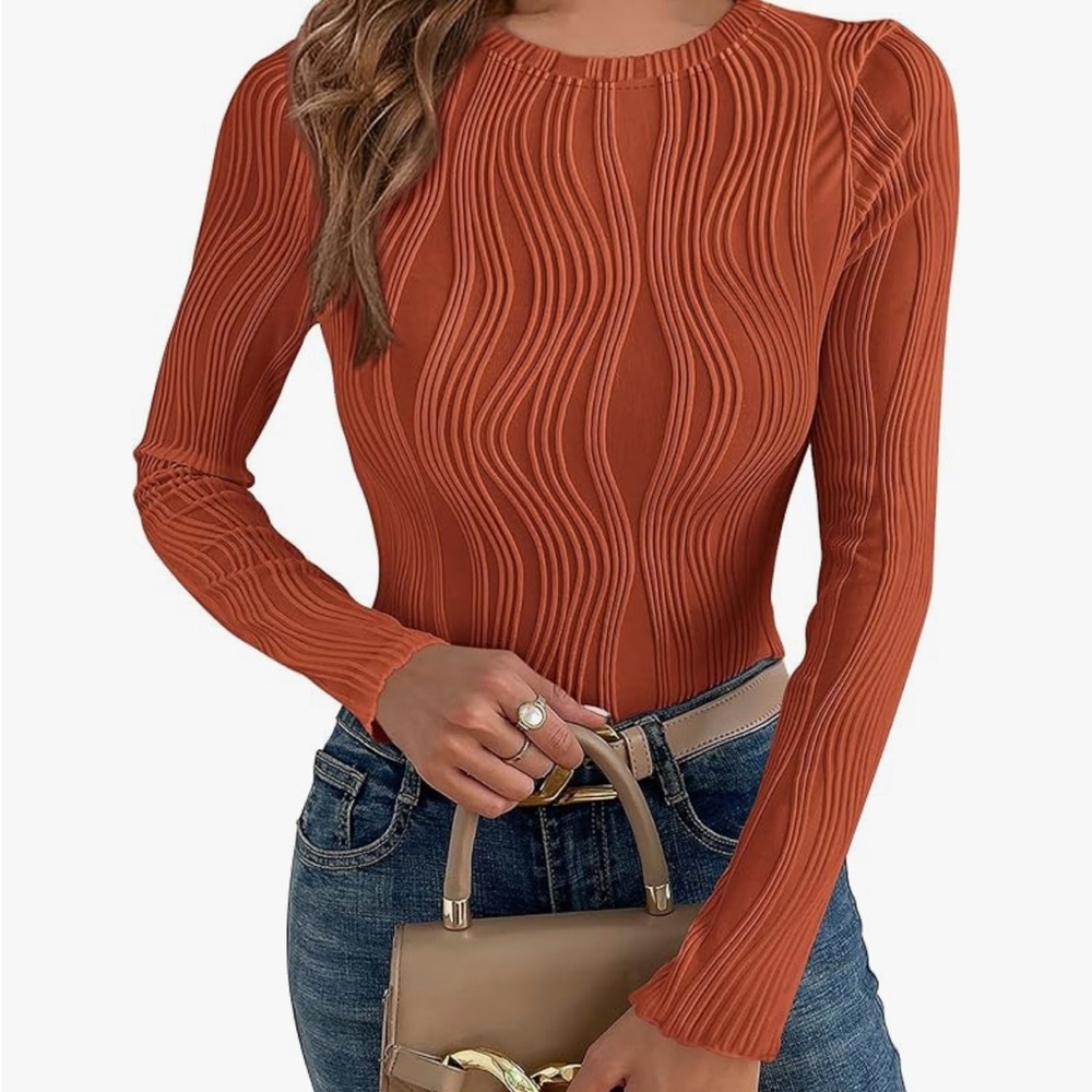 Elegant Rust Long Sleeve Top